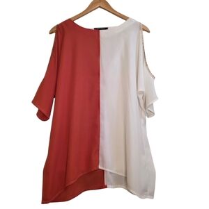 Sweet Rain Dusty Orange & Ivory Open Arm Rhinestone Detail Flowy Blouse Size XL